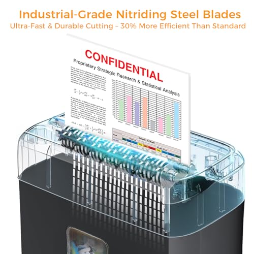 Image of VidaTeco 6-Sheet Cross Cut Paper Shredder for Home & Office, 8L Bin | Compact for Home & Office, 3-min Run Time, Shreds Credit Cards, Staples & Clips, Portable Handle, 8L Bin