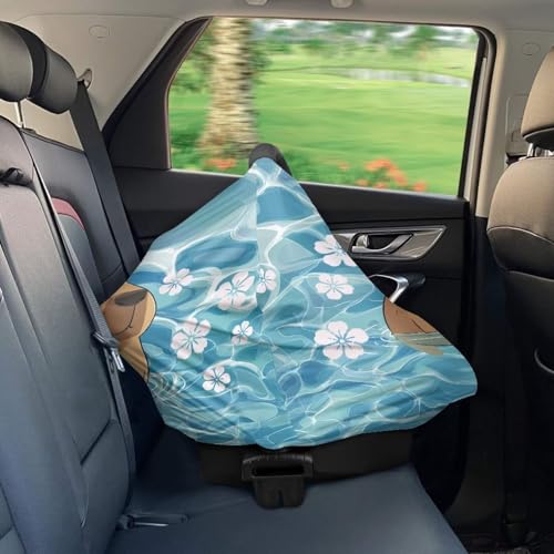 Image of Capybara Baby Car Seat Cover for Travel - Breathable and Lightweight - Infant Car Seat Cover for Sun, Soft Nursing Cover Up for Breastfeeding