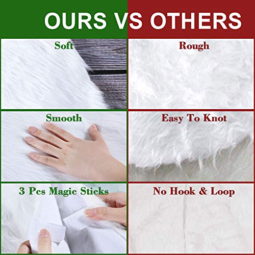 TOBEHIGHER Christmas Tree Skirt - 48 inches White Luxury Soft Faux Fur Tree Skirt, Pets Favors for Xmas Tree Decorations and Ornaments Fluffy Long Fur - Thumbnail 7