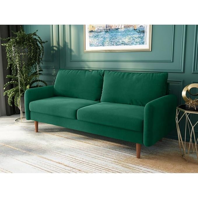 Image of Morrone Velvet Loveseat 3-Seater Sofa, Modern Upholstered Couch for Living Room, Bedroom and Office, Plush Cushion Accent Seating Furniture (Green, 3 Seater)