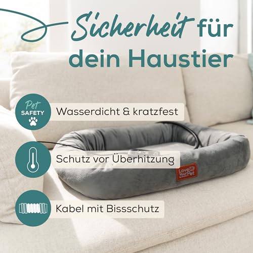 Beurer Love Your Pet Wärmebett Kira für Hunde und Katzen, elektrisch beheiztes Hundebett mit Timer, kuscheliges Katzenbett, Heizbett waschbar bei 30°C, Kratzfest und wasserdicht, 58 x 50 cm