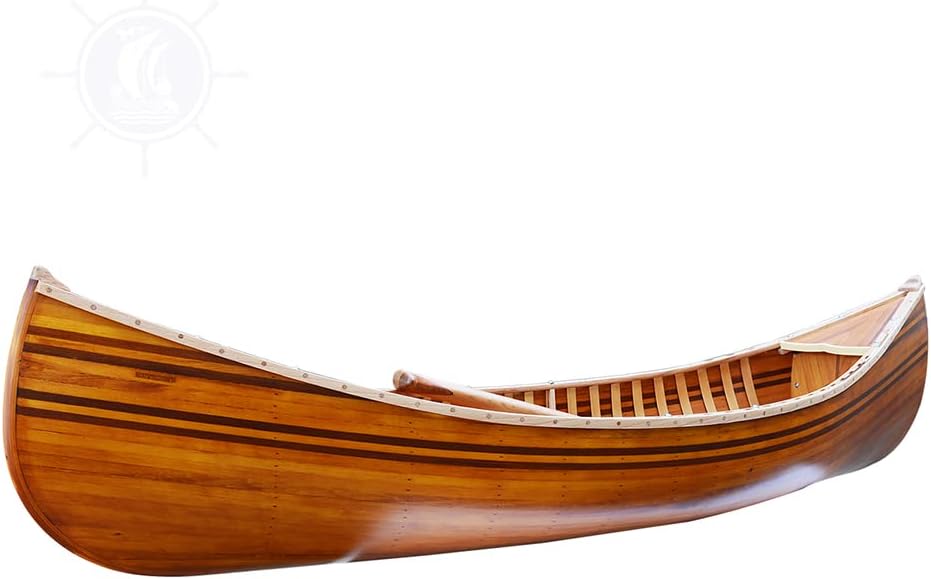 Old Modern Handicrafts 6 ft Wooden Canoe with Ribs with Matte Finish - Made from Premium Cedar and Hardwood Hull - 70.5L x 20.2W x 15H Inches