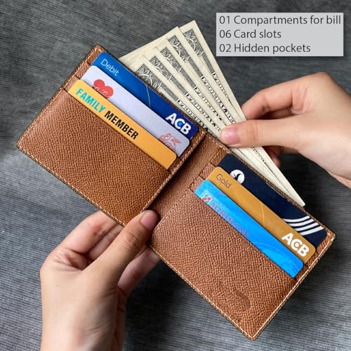 Image of HATA Navy Blue Exotic Bifold Leather Wallet for Men, Slim Minimalist Wallet, Hand-Stitched RFID Blocking Leather Wallets, Handmade Gift for Birthday, Anniversary, Father's Day VINAM-88