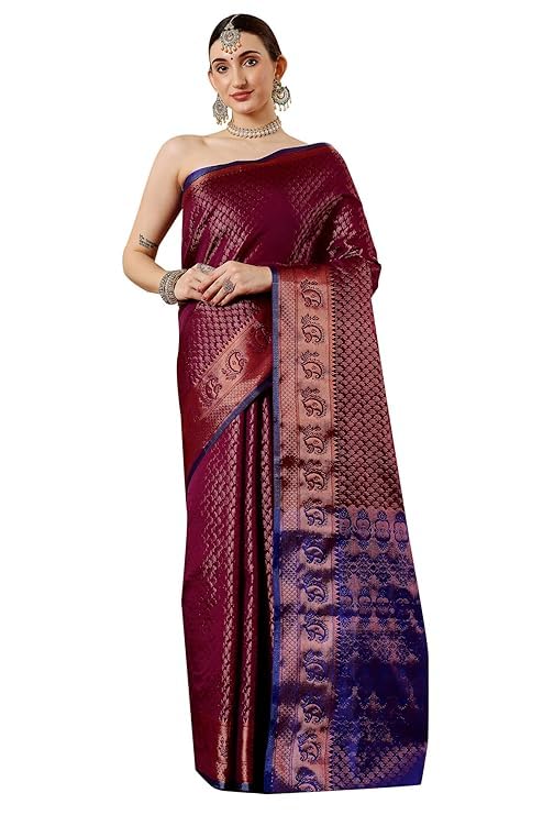 SimnderWomen's Banarasi Silk Saree Tree Print With Golden Zari Work With Blouse Piece | Banarasi Wedding Silk Saree For Women | Bridal Sarees (Tree Print)