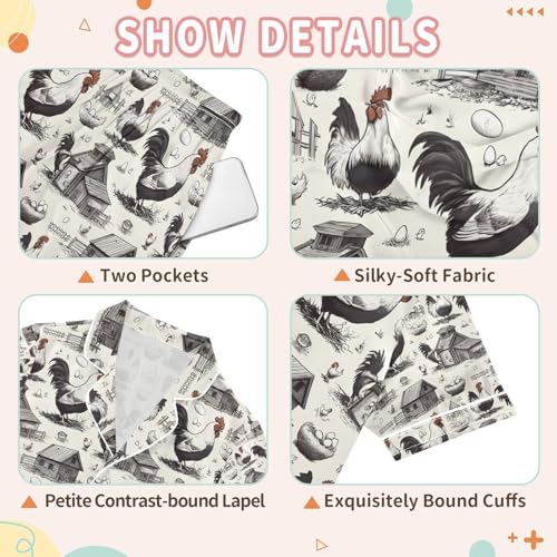 senya Henhouse Rooster Egg Satin Summer Pajama Sets Silk Short Sleeve Button Down Sleepwear3