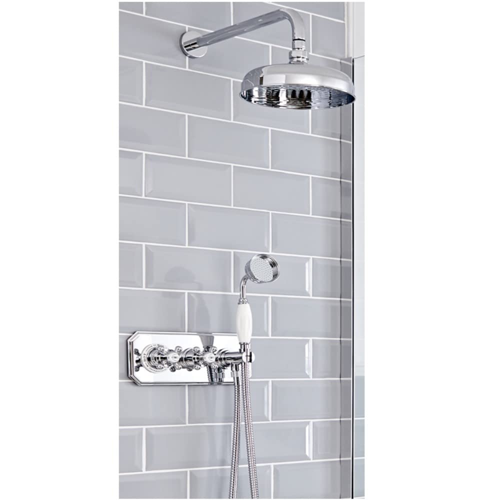Milano Elizabeth Thermostatic Mixer Valve 200mm Round Shower Head Handset - Chrome White