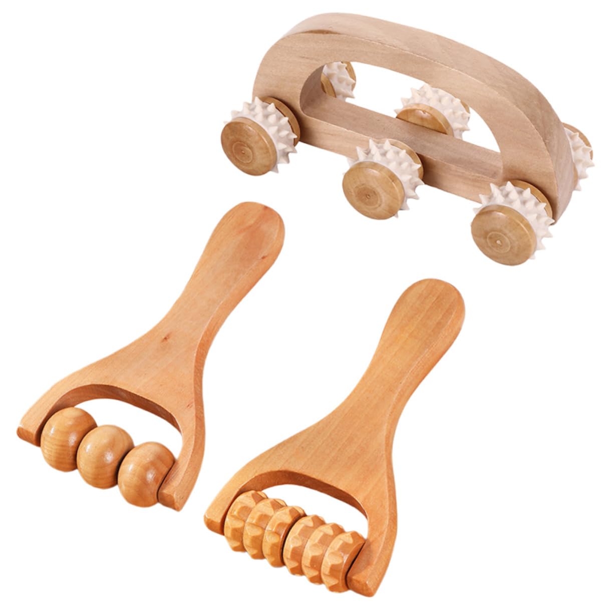 Healeved 3Pcs Wooden Massage Roller Handheld Back Massager Tool for Full Body Relaxation Lightweight and Wood Massage Roller for Leg Fatigue