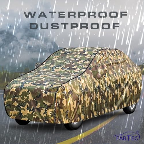 Image of FABTEC Waterproof Car Body Cover for Tata Nexon with Mirror Pocket, Triple Stitched (Military, Jungle Print, Camouflage Design)