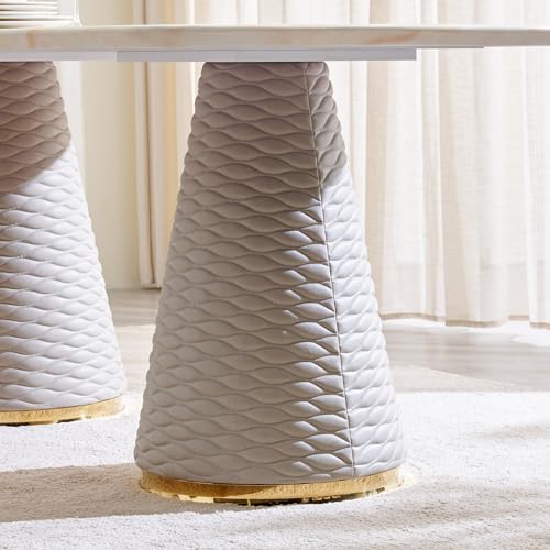 Image of Home Centre | Vegas Faux Marble Top 6-Seater Dining Table | Dining Set for Home | Engineered Wood | White | 1 Year Warranty