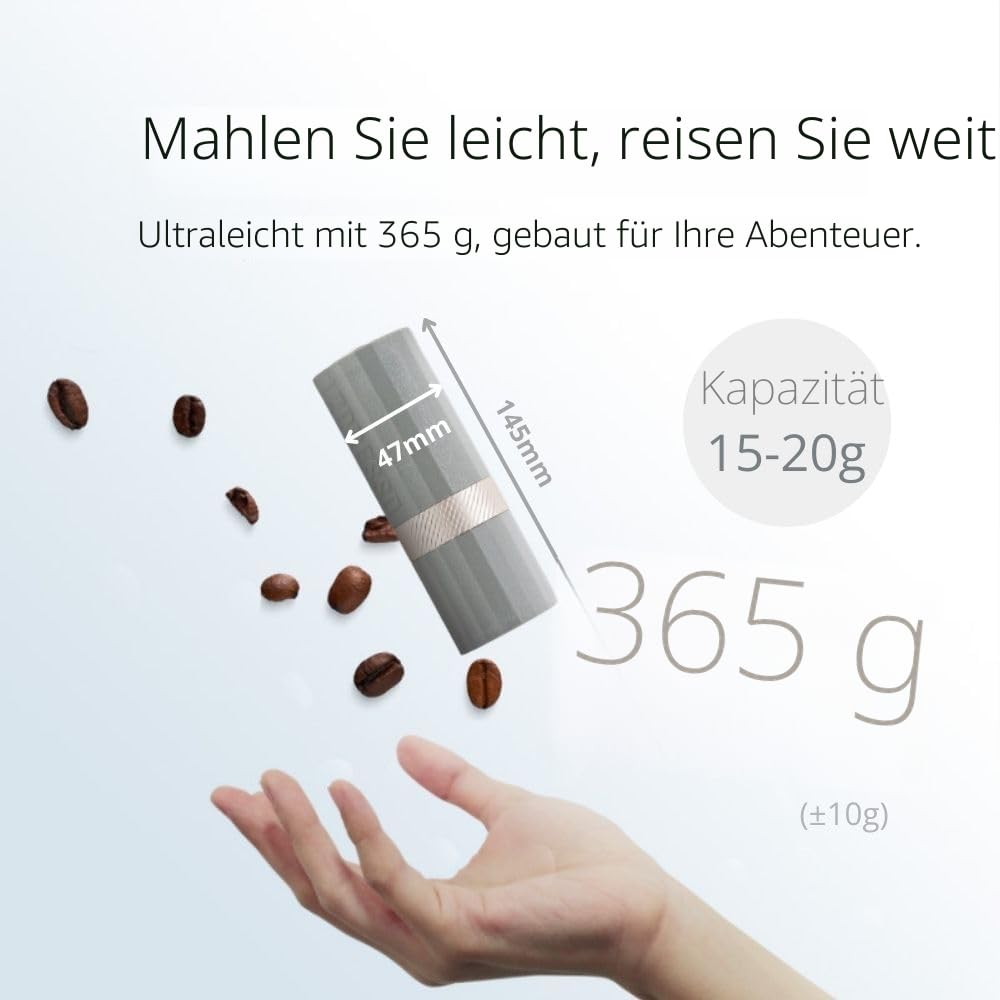 1Zpresso Q Air Manuelle Kaffeemühle, heptagonale Montage, Edelstahl, konischer Grat, Kunststoffgehäuse, leicht, Reisegröße, passt in den Kolben, numerisch verstellbare Einstellung