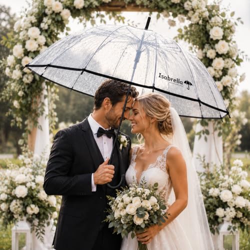 Image of ISABRELLA Transparent Umbrella For Rrain Big Size-White Dome 120CM Windproof Automatic Open Long Handle Rain Umbrella for Women & Men-Outdoor, Weddings, Travel，Daily