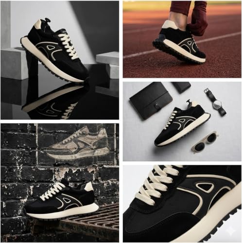 Image of Inklenzo Men's Black Casual Sneakers | Lace-Up Lightweight Walking Shoes | Comfortable Cushioned Sole | Everyday Fashion Shoes | Anti-Slip Durable Sneakers for Men