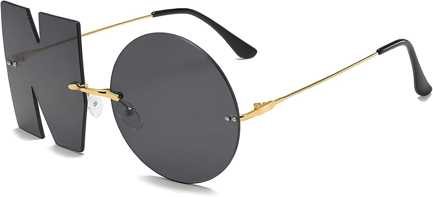 Sunglasses for Women and Men, No Design Trendy Rimless Black Meta Glasses, Fashion Retro 90s