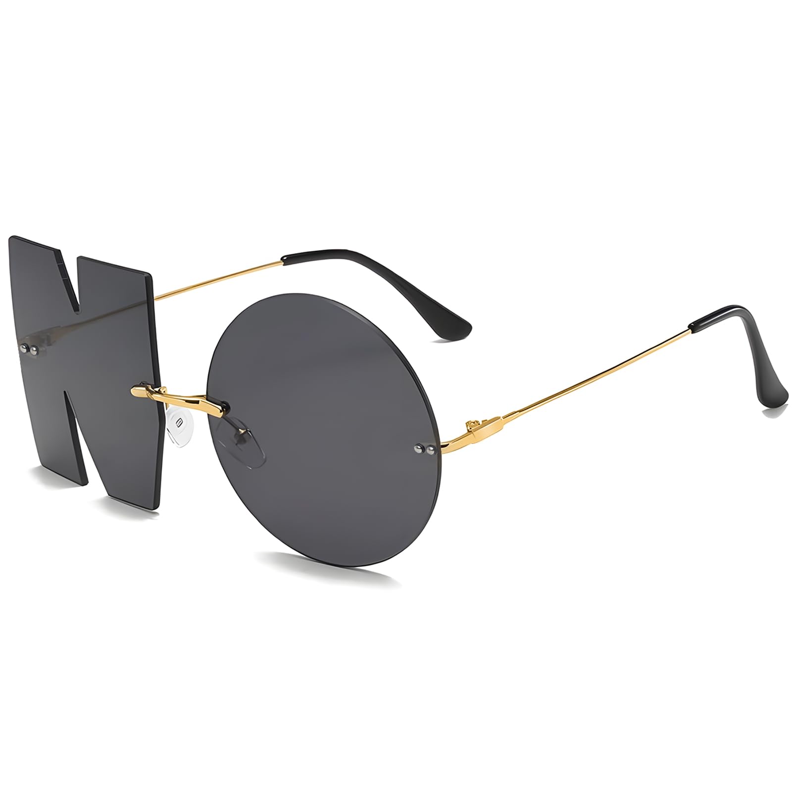 WINTOO Sunglasses for Women and Men, No Design Trendy Rimless Black Meta Glasses, Fashion Retro 90s