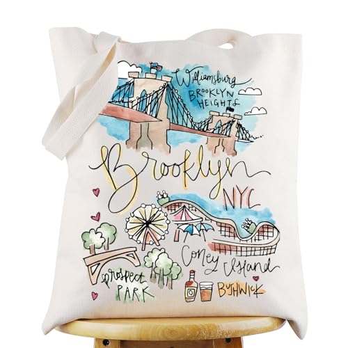 G2TUP Brooklyn New York Travel Tote Bag - Souvenir Gift With Landmarks Shoulder Bag - Brooklyn Merch (TG)