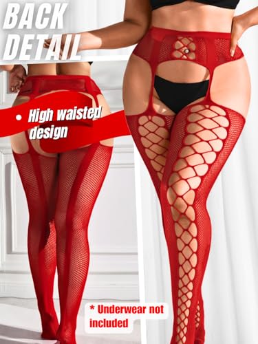 Women Sexy Fishnet Tights, Suspender Pantyhose With Garter Belt, Stockings Lingerie Outfit Going Out Party Club Rave3