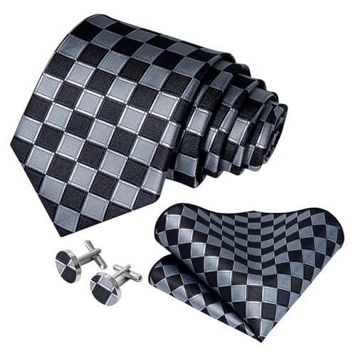 Image of 5PCS Mens Premium Silk Tie, Pocket Square, Cufflinks, Drilled Tie Ring and Lapel Pin Set for Wedding Groom Party
