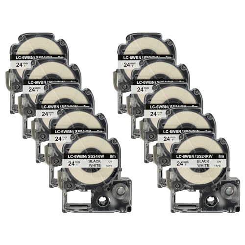 Rubans Epson LC-6WBN vhbw 24mm Noir sur Blanc pour imprimante d'étiquettes lot de 10