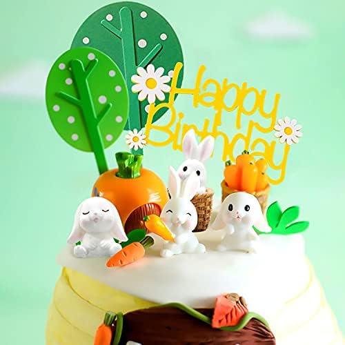 9 PCS Rabbit Cake Decorations Bunny Miniature Figure Carrot Cake Topper Bunny Cake Topper Bunny Birthday Party Supplies Rabbit Birthday Party Supplies