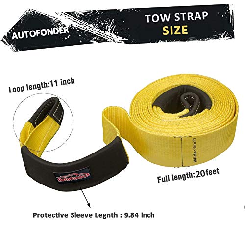 Tow Strap 20ft Tow Strap 30.000 LBS (12 US TON) Rated Capacity Heavy Duty Vehicle Tow Strap with Reinforced Loops Protective Water Resistant Sleeves Emergency Towing Rope for Recover