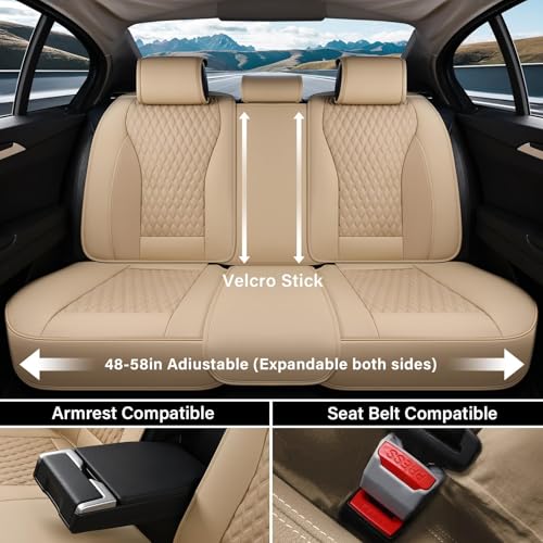 Image of Coverado Car Seat Covers Full Set, Waterproof Nappa Leather Seat Covers for Cars, Front and Back Car Seat Protector, Luxury Car Seat Covers, 5 Seats Universal Beige Car Seat Cover Fit for Most Cars