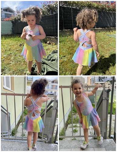Image of Arshiner Kid Girls Hollow Back Ballet Leotard with Skirt Sleeveless Dance Dresses