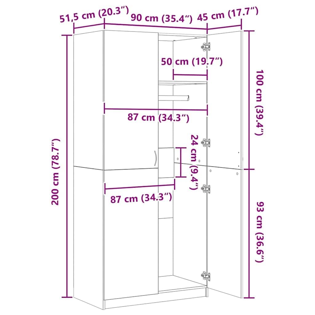 Willood Kleiderschrank 90x52x200 cm Holzwerkstoff Garderobenschrank Garderobe Schrank Schlafzimmerschrank Dielenschrank (Eiche handwerklich)