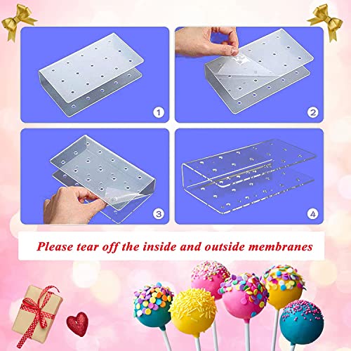 2 Packs Acrylic Lollipop Holder Acrylic Cake Pop Stand Display Cake Pop Holder 100Pcs Lollipop Sticks 100Pcs Clear Treats Bags And 100Pcs Gold Metallic Twist Ties For Candy Cake Pop Making Tools #TOP1