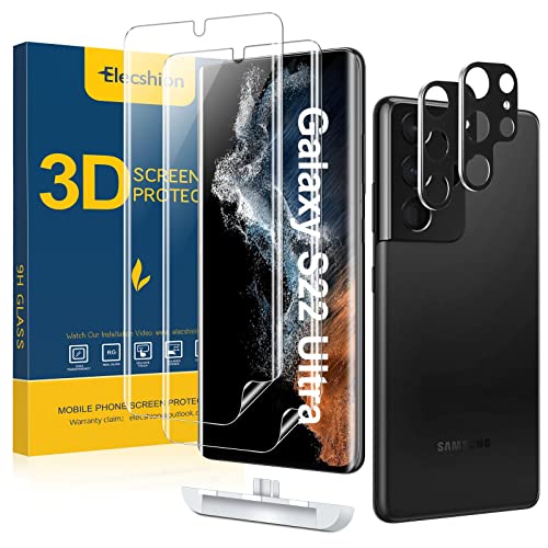 [2+2 Pack] Elecshion Compatible for Samsung Galaxy S22 Ultra 5G (6.8-inch), (Self-healing)Flexible TPU (Not Glass)Screen Protector and Glass Camera Lens Protector[Support Fingerprint Reader] [Easy Installation] Case Friendly (Black)