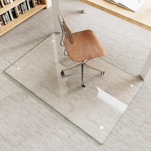 Tempered Glass Chair Mat for Carpet & Hard Floor, 30"x48" Office Chair Mat - Heavy Duty & Scratch Resistant, Non-Slip Pads, Rounded Corners & Polished Edges