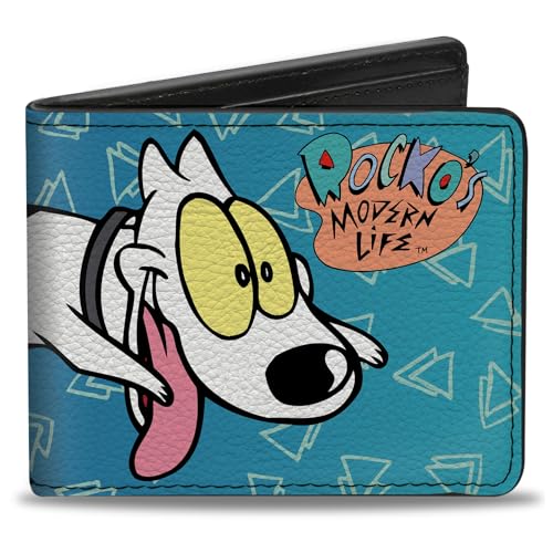 Buckle-Down Men's Nickelodeon Wallet, Bifold, Rockos Modern Life Spunky Pose Logo Blues White, Vegan Leather, 4.0