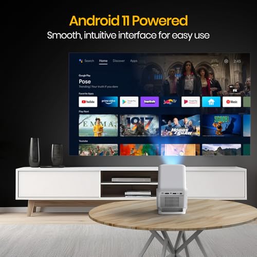 Image of Portronics Beem 450 Smart LED Projector with 1080p Full HD Resolution, Built-in Streaming Apps (Netflix, Prime Video, Hotstar), 4000 Lumens, Screen Mirroring, 3 Watt Speaker, Bluetooth, Wi-Fi (White)