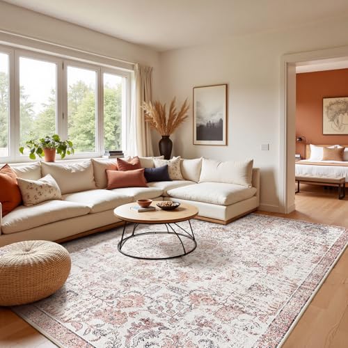 jinchan Kalen Area Rug 8x10 Washable Living Room Rug Vintage Indoor Large Floor Cover Retro Accent Mat Distressed Floral Country Boho Non Slip Thin Ca
