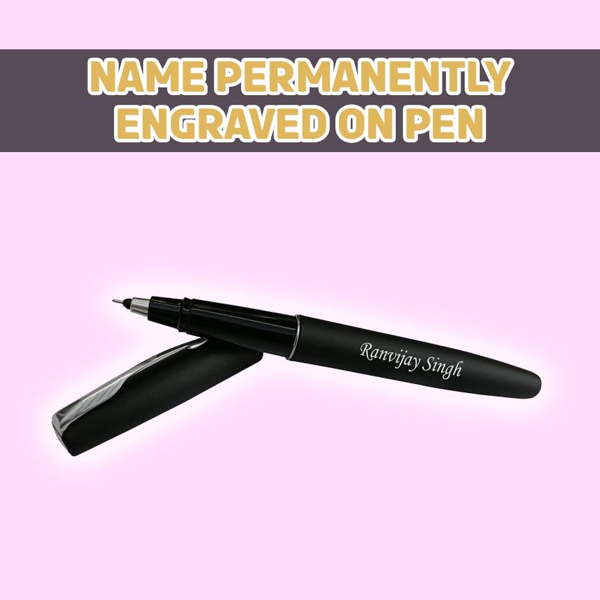 Image of SAVRI Parker Personalized Roller Pen with Name Engraved, Customised Premium Metal Pen, Matte Black with Gold Clip, Corporate Employee Gift for Birthday, Farewell, Diwali & New Year