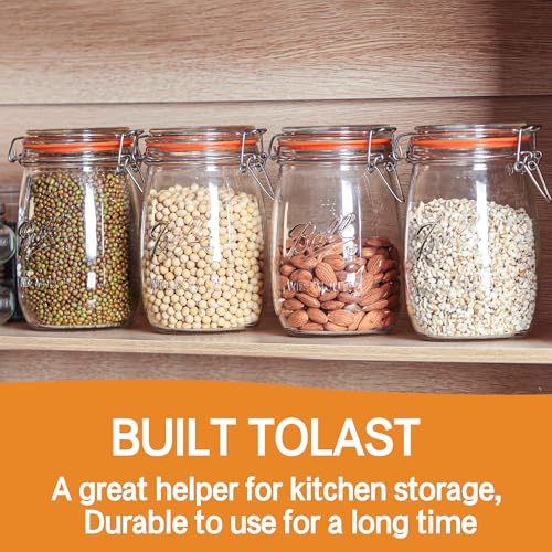 Image of 32oz Wide Mouth Mason Jars (6 Pack) - Reusable Airtight Glass Storage Jars with Hinged Lids, BPA-Free, Dishwasher Safe, Perfect for Canning, Pickling, Coffee & Fermenting