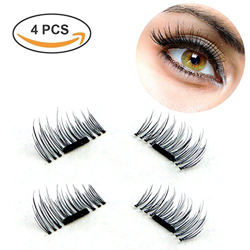 Magnetic lashes false eyelashes glue free set 3D Eyes Lashes Extension Makeup Accessories for Natural Look, Cruelty Free, Reusable Perfect for Deep Set Eyes & Round Eyes,1 Pair 4 Pieces (ONE MAGNET)