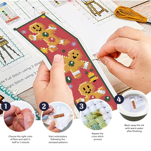 Image of FREEBLOSS 6 Set Cross Stitch Bookmark Counted Cross Stitch Kit with 6 Different Christmas Patterns Embroidery Kit with Instruction DIY Bookmark Kit for Gift Adults 8''x2.4''