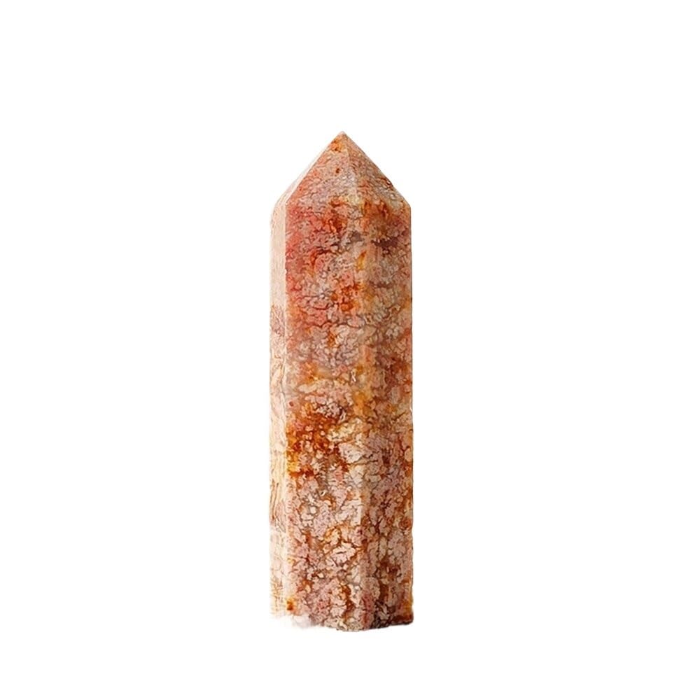 HUFFA Natural Crystal Hexagonal Prism Ornaments - Pink and White Agate Column Raw Stone Decor(Smallcherryblossomagate,6-7cm)