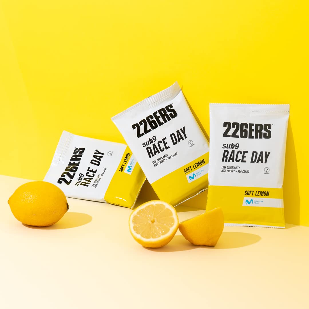 226ERS - Sub9 Race Day, Monodosis, Bebida Energética para Deportistas, en Polvo, Hidratos de Carbono, BCAA, Sodio y L-Carnitina, sin Gluten y sin Lactosa, Libre de Doping, Sabor Limón, 1 sobre