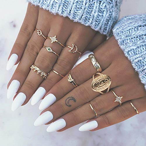 PANTIDE 67Pcs Vintage Knuckle Rings Set Stackable Finger Rings Midi Rings for Women Bohemian Hollow Carved Flowers Gold&Silver Rings Crystal Joint Rings with Storage Bag