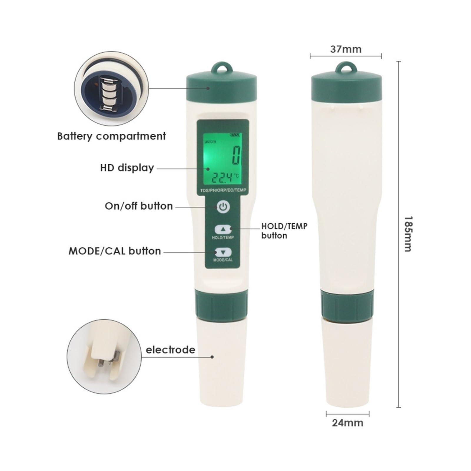 Kit per l'analisi dell'Acqua, 10 in 1 PH/TDS/EC/SALE/TEMP/SG/ORP/H2/Fertile/Resistività Tester di monitoraggio della qualità Acqua for Piscine, Potabile, acquari