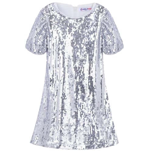 Image of WELAKEN Girls Ombre Sequin Dress Sparkly Fancy Short Puff Sleeves Gradient Party Dress