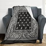 FSUWEN Black Bandana Paisley Art Blanket Soft and Warm Throw Digitally Printed Super Soft Micro Plush Blanket for Sofa Bed Living Room 40''x50''.