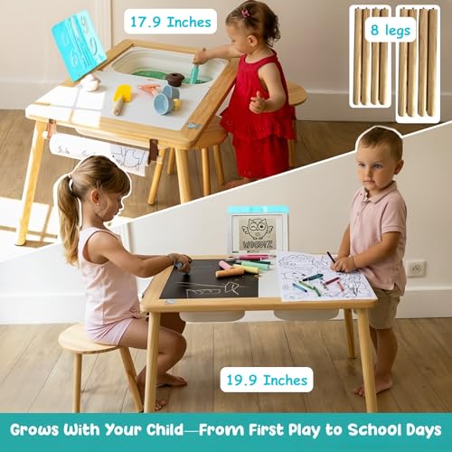 Image of Evolving Sensory Table For Toddlers with Chairs & Foldable Bins - Indoor Kids Arts And Crafts Table - Play a Montessori Activity with Sand - Book /Tablet Holder- (Paper & Accessories included)
