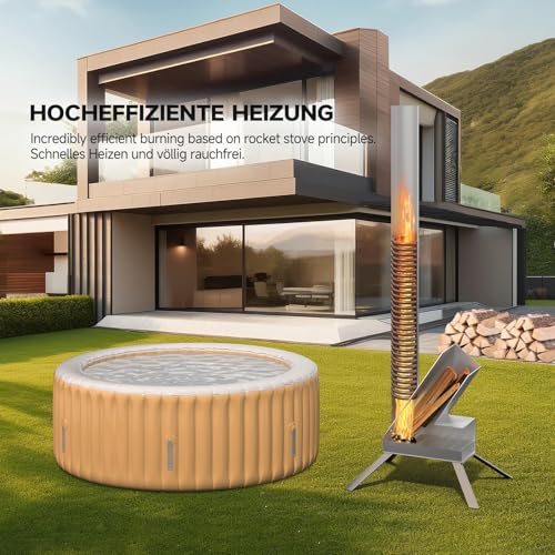 Chauffage extérieur de Piscine au Bois avec Bobine en Acier Inoxydable, échangeur de Chaleur Portable pour spas, cuves Chaudes et baignoires, Conception de Miel, Pas d'électricité nécessaire