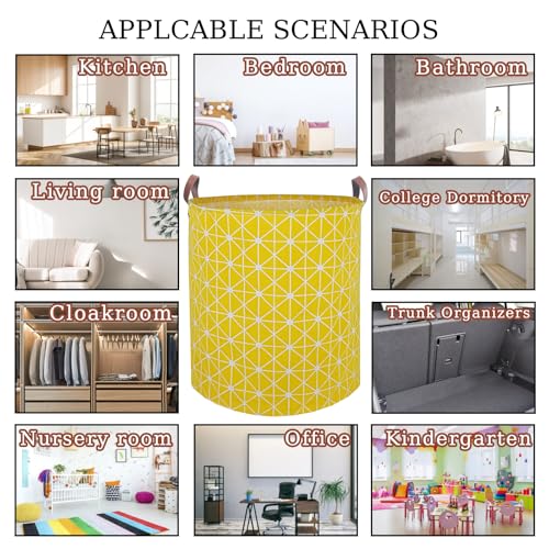 Image of Waterproof Laundry Hamper Collapsible Laundry Basket Leather Handle Laundry Bag Large Clothes Storage Toy Organization for Bathroom Bedroom Laundryroom College Dorms (Nursery Bins Boxes-002)