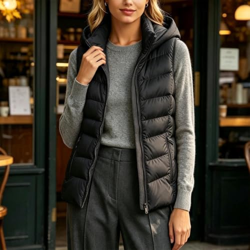 Puffer Vest Women Lightweight Quilted Sleeveless Zip Up Hooded Jacket Black - image 6