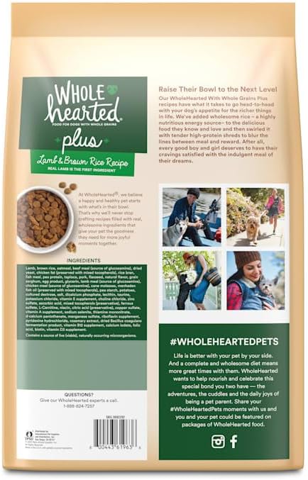 Miniatura 2 de WholeHearted Plus Receta de cordero y arroz integral con granos integrales Alimento seco para perros 45 libras.