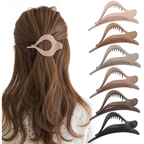 6 PCS Flat Hair Clips for Women, French Concord Flat Claw Clips, Alligator Clips for Thick Thin Hair, Matte Curved Duck Billed Clips, No-Slip Hair Barrette, Brown Cover