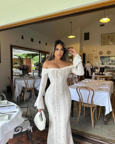 Women's lace Off The Shoulder Evening Dress 2024 Black Mermaid Cocktail Wedding Party Maxi Dress2